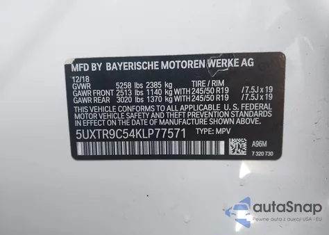 2019 BMW X3 xDrive30I from USA, damaged, VIN 5UXTR9C54KLP77571